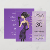Meisjes verjaardag of vrijgezellenfeest in paars kaart (Voorkant / Achterkant)