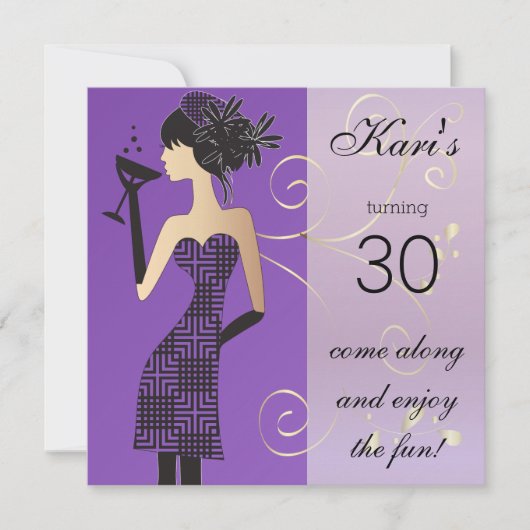 Meisjes verjaardag of vrijgezellenfeest in paars kaart (Voorkant)