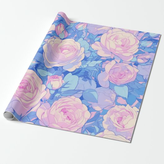 Meisje's Verjaardag Pastel Lofi Bloemen Wrapping P Cadeaupapier (Uitgerold)