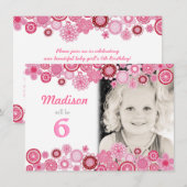 Meisjes Verjaardag Roze Feest Uitnodiging Fotokaar (Voorkant / Achterkant)