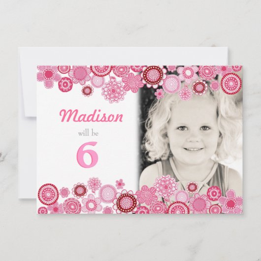 Meisjes Verjaardag Roze Feest Uitnodiging Fotokaar (Voorkant)