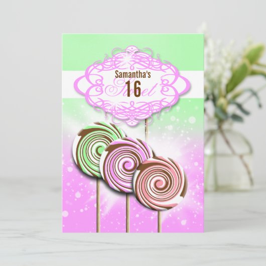 Meisjes verjaardagscadeau snoep 16 kaart (Staand voorkant)