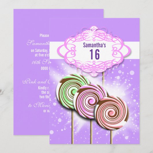 Meisjes verjaardagscadeau snoep 16 kaart (Voorkant / Achterkant)