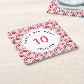 Meisjes Verjaardagsfeest Gepersonaliseerde Naam Ag Kartonnen Onderzetters (Schuin)