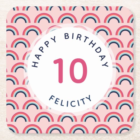 Meisjes Verjaardagsfeest Gepersonaliseerde Naam Ag Kartonnen Onderzetters (Voorkant)