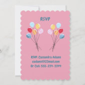 Meisjes Verjaardagsfeest Roze Ballonnen Kaart (Achterkant)