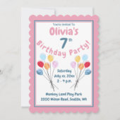 Meisjes Verjaardagsfeest Roze Ballonnen Kaart (Voorkant)