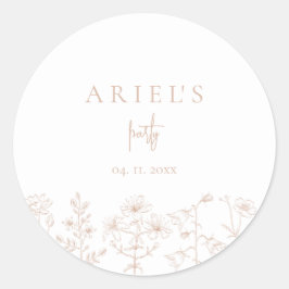 Meisjes verjaardagsfeestje bloemen elegant eenvoud ronde sticker