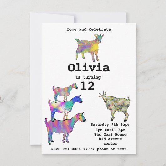 Meisjes verjaardagsfeestje Kleurrijk Cute Geiten G (Voorkant)