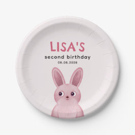 Meisjes verjaardagsfeestje met roze baby bunny papieren bordje