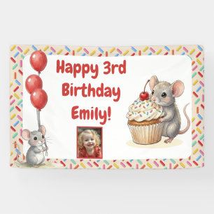 Meisjes verjaardagsfeestje Muis & Cupcake Foto Spandoek