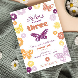 Meisjes Verjaardagsfeestje Retro Vlinder Verjaarda Kaart
