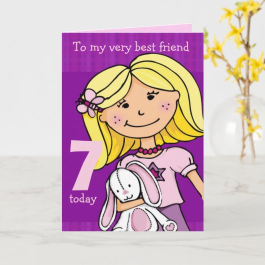 Meisjes verjaardagskaart "Girlie cuddles" paars Kaart (Gele Bloem)