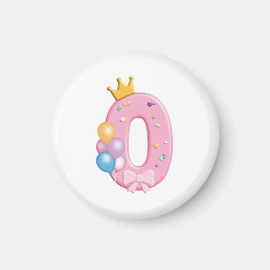 Meisjes verjaardagsshirt nummer 0 Roze donut thema Magneet
