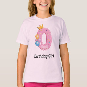 Meisjes verjaardagsshirt nummer 0 Roze donut thema T-shirt