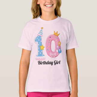 Meisjes verjaardagsshirt nummer 10 Roze donut them T-shirt