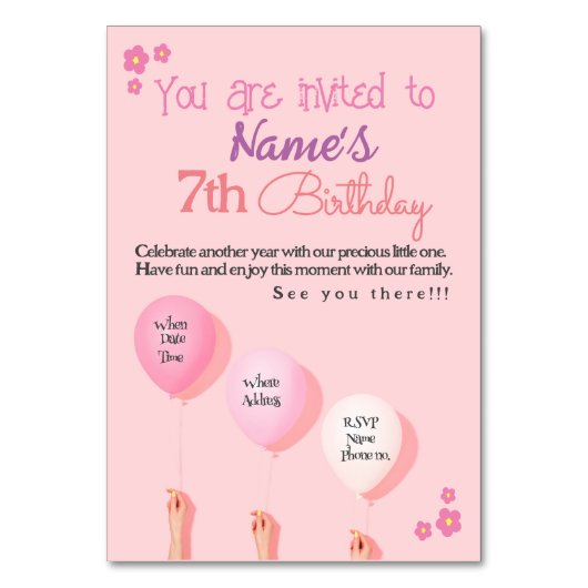 Meisjes Verjaardagsuitnodiging Kaart Platte Kaart (Voorkant)