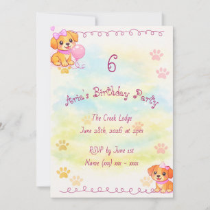 Meisjes verjaardagsuitnodiging puppy thema kaart