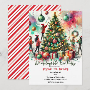Meisjes versieren de boom vakantie partij kaart