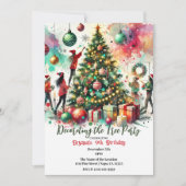 Meisjes versieren de kerstboom feestelijke bijeenk kaart (Voorkant)