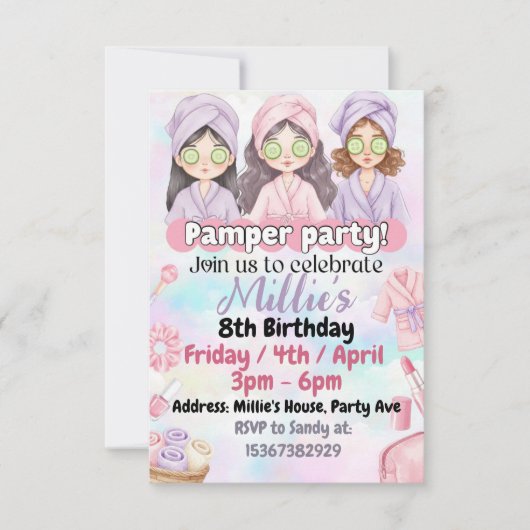 Meisjes verwennen verjaardagsuitnodiging kaart (Voorkant)