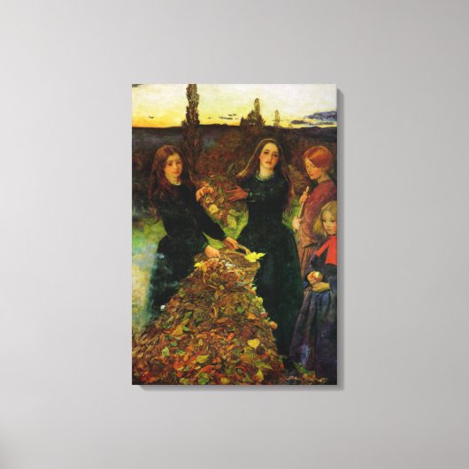 Meisjes verzamelen herfst bladeren voor een vreugd canvas afdruk (Voorkant)