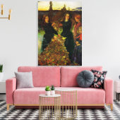 Meisjes verzamelen herfst bladeren voor een vreugd canvas afdruk (Insitu (Woonkamer))