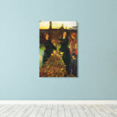 Meisjes verzamelen herfst bladeren voor een vreugd canvas afdruk (Insitu (Houten vloer))