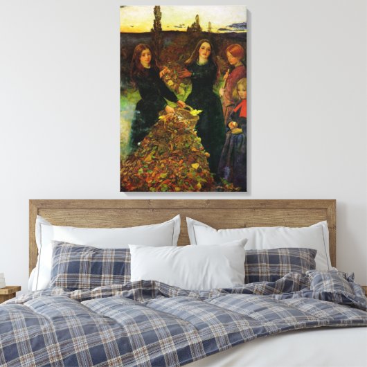 Meisjes verzamelen herfst bladeren voor een vreugd canvas afdruk (Insitu (Slaapkamer))