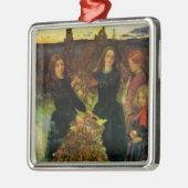 Meisjes verzamelen herfst bladeren voor een vreugd metalen ornament (Links)