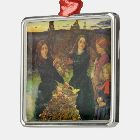 Meisjes verzamelen herfst bladeren voor een vreugd metalen ornament (Links)