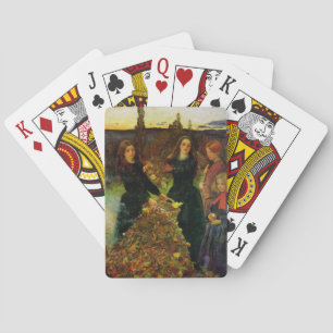 Meisjes verzamelen herfst bladeren voor een vreugd pokerkaarten