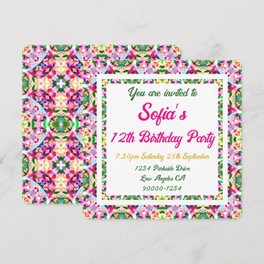 Meisjes Vibrant Summer Green Bright Pink Birthday Kaart (Voorkant / Achterkant)