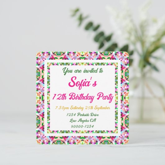 Meisjes Vibrant Summer Green Bright Pink Birthday Kaart (Staand voorkant)