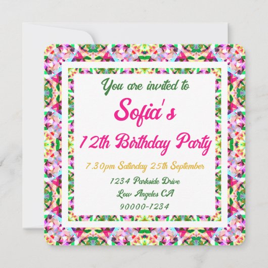 Meisjes Vibrant Summer Green Bright Pink Birthday Kaart (Voorkant)