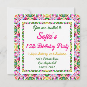 Meisjes Vibrant Summer Green Bright Pink Birthday Kaart
