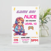Meisjes Videospel Verjaardagsfeestje Kaart (Staand voorkant)