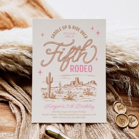 Meisjes vijfde Rodeo Verjaardag Uitnodiging