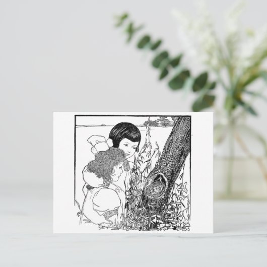 Meisjes vinden een vogelnest briefkaart (Staand voorkant)