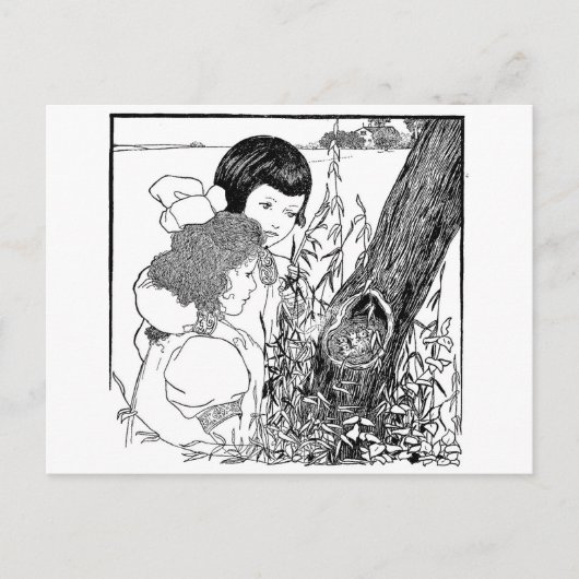Meisjes vinden een vogelnest briefkaart (Voorkant)