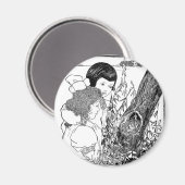 Meisjes vinden een vogelnest magneet (Voorkant / Achterkant)