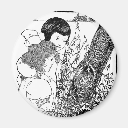 Meisjes vinden een vogelnest magneet (Voorkant)