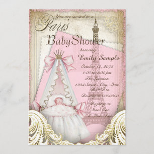 Meisjes Vintage Parijs Baby Shower Kaart
