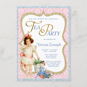 Meisjes Vintage Thee Feestje Kaart
