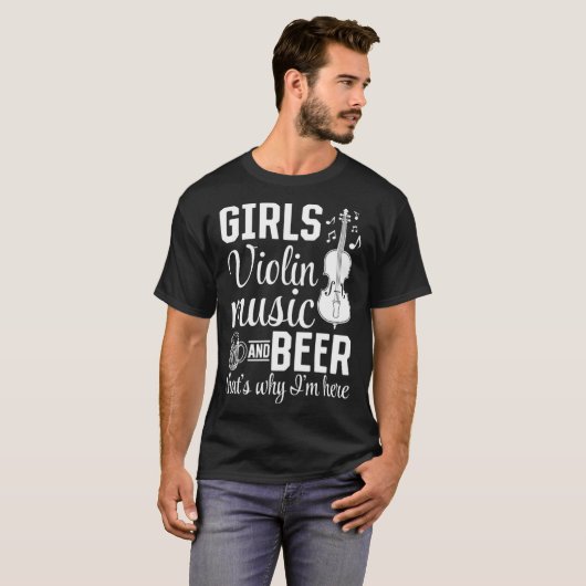 Meisjes viool muziek en bier daarom ben ik hier VI T-shirt (Voorkant volledig)