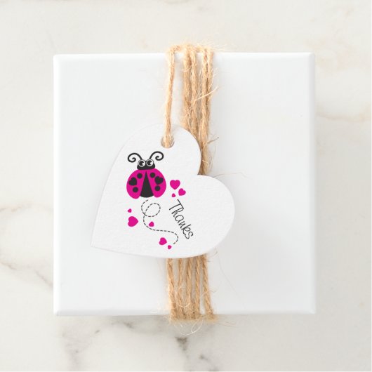 Meisjes vliegend hart lieveheersbeestje roze custo bedankjes labels (In situ)