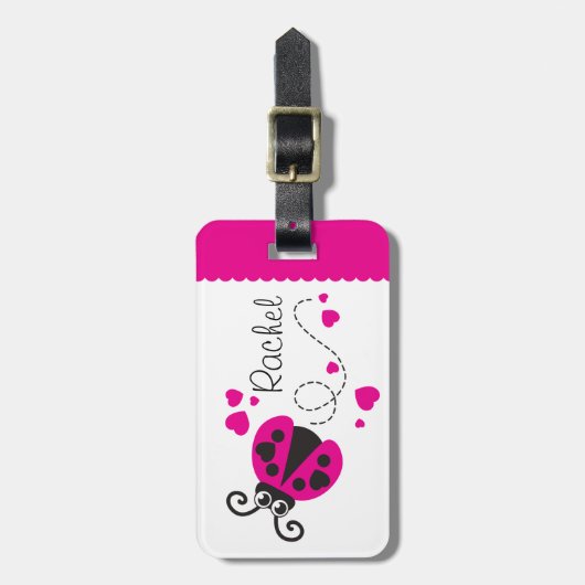 Meisjes vliegend hart lieveheersbeestje roze genaa bagagelabel (Voorkant verticaal)