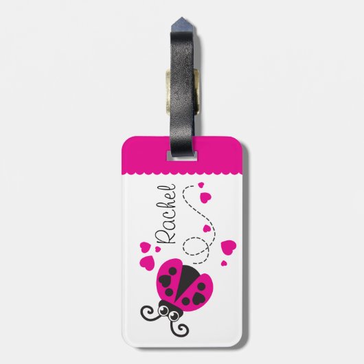 Meisjes vliegend hart lieveheersbeestje roze genaa bagagelabel (Achterkant verticaal)
