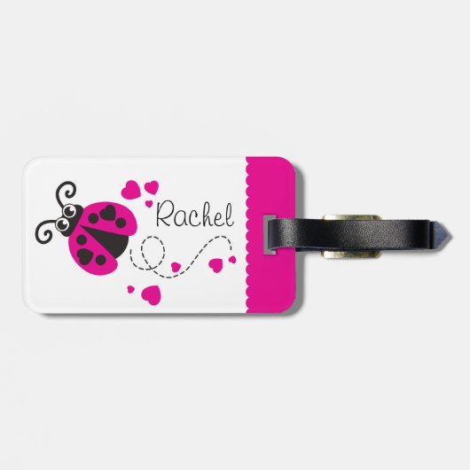 Meisjes vliegend hart lieveheersbeestje roze genaa bagagelabel (Achterkant horizontaal)