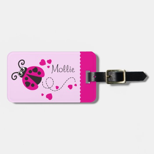 Meisjes vliegend hart lieveheersbeestje roze genaa bagagelabel (Voorkant horizontaal)